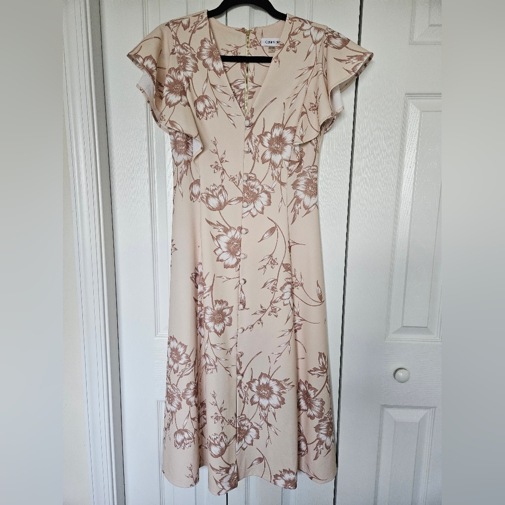 Flutter Sleeve Floral Calvin Klein Dress Size 4